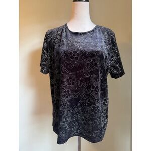 Vintage Black Velvet Sparkle Floral bling  shimmer Y2K boho whimsi top shirt  XL